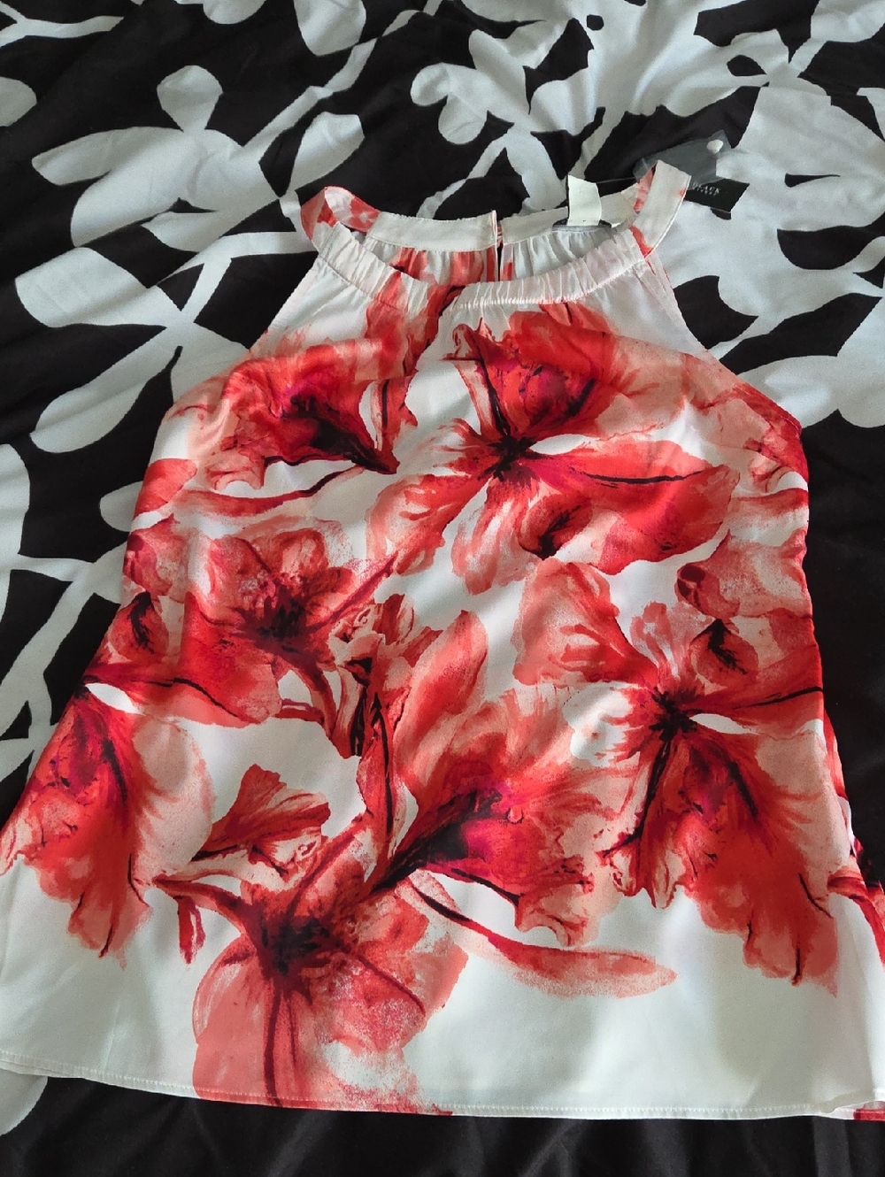 White House Black Market Red and White Floral Halter Top
